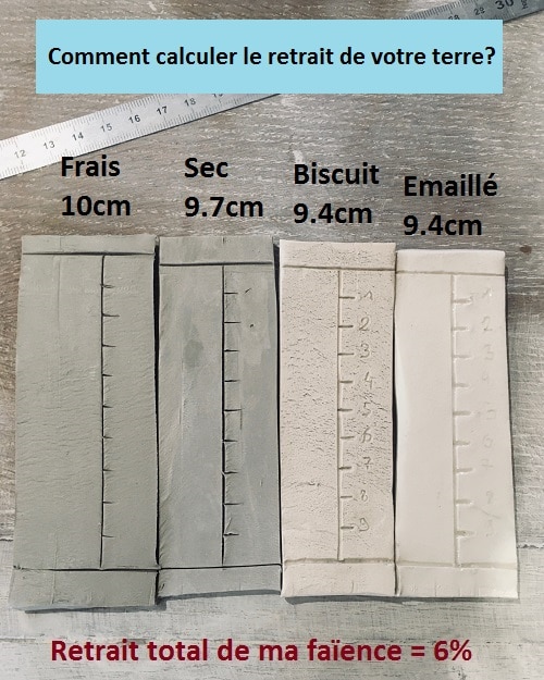calcul du retrait de l'argile que j'utilise dans mon atelier de poterie